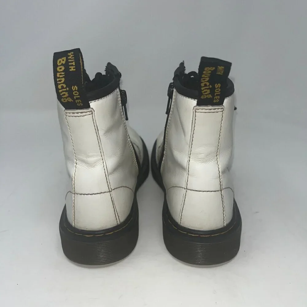 Dr. Martens combat boots kids 3 white lace up pre-worn
